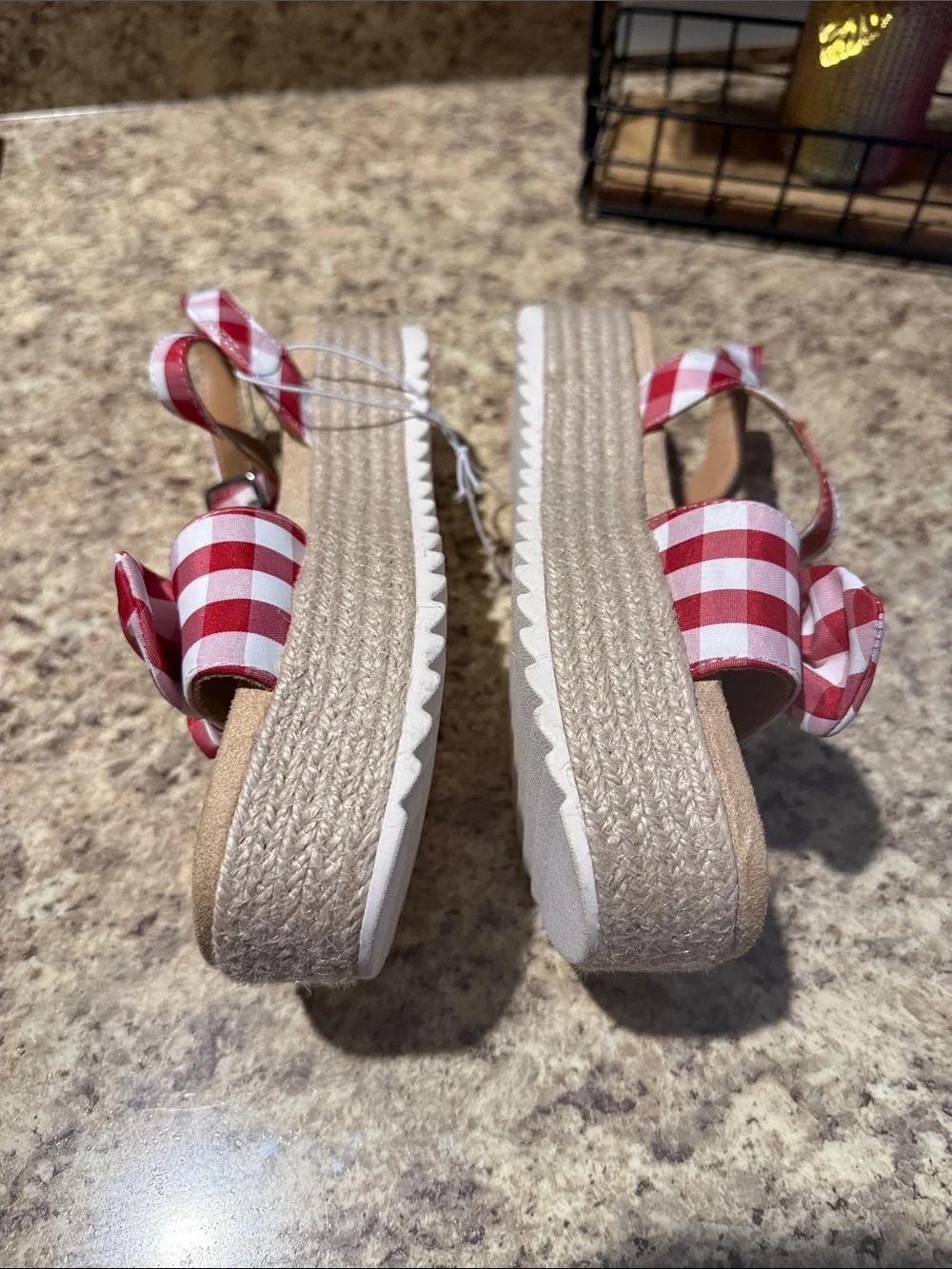 Cat & Jack Kids Daphne Red & White Gingham Bow 1” Platform Espadrille Sandal New